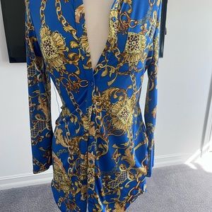 Blue long sleeve button down shirt